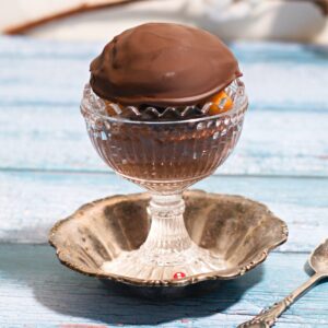chocolate dome on a dessert